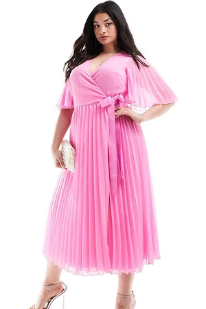 ASOS Vestido midi plisado con mangas de kimono y lazada en la cintura exclusivo de ASOS DESIGN Curve