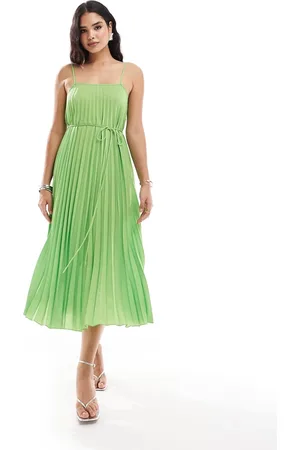MANGO Vestido midi plisado de tirantes de