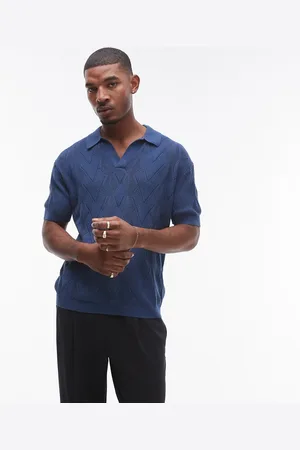 Topman Polo con patrón romboidal de pointelle de
