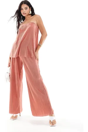 ONLY Pantalones rosa empolvado plisados de pernera ancha de (parte de un conjunto)
