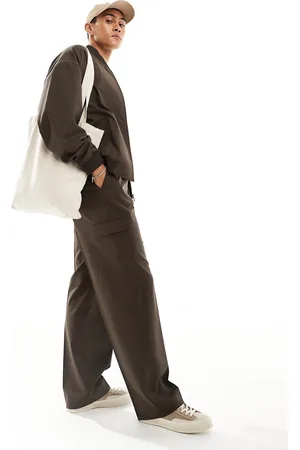 ASOS Pantalones de vestir cargo marrones de corte ancho con bolsillos de (parte de un conjunto)
