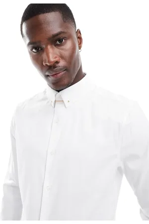 ASOS Camisa blanca de corte slim con detalle de alfiler en las solapas de