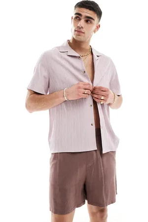 ASOS Camisa holgada con cuello de solapas de tejido texturizado efecto rugoso de -Morado
