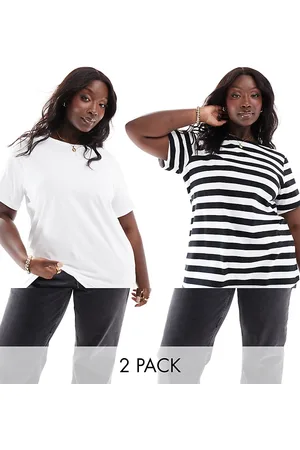 Yours Pack de 2 camisetas de color blanco y a rayas monocromáticas de