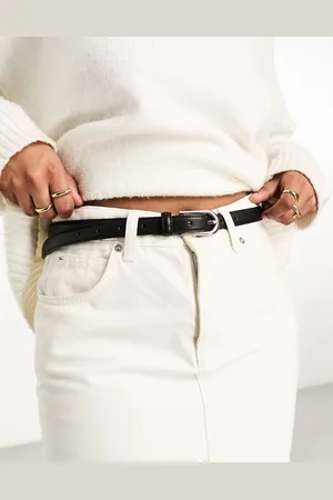 ASOS Cinturón para cadera y cintura estrecho con hebilla dorada de