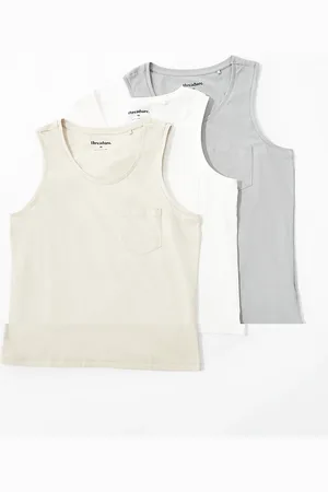 Threadbare Pack de 3 camisetas de color gris, piedra y blanco hueso sin mangas con bolsillo de