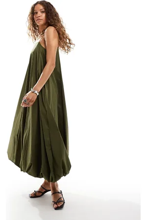 Ghospell Vestido semilargo abullonado de -Verde