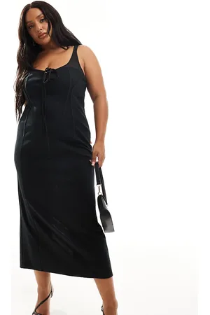 ASOS Vestido midi con detalle de cordones en la parte delantera y detalle de copas transparentes de ASOS DESIGN Curve