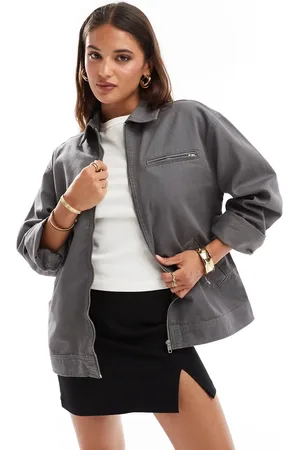 ASOS Chaqueta Harrington estilo camisa de sarga de -Beis neutro