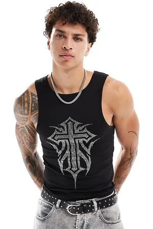 COLLUSION Camiseta negra ajustada de tirantes con detalle de strass de