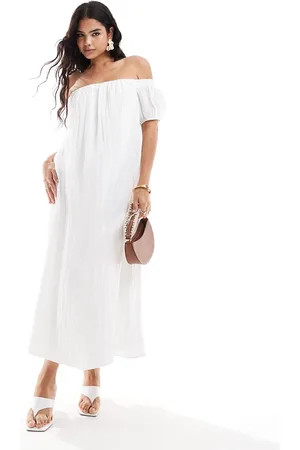 New Look Vestido largo con escote Bardot de tejido efecto rugoso de