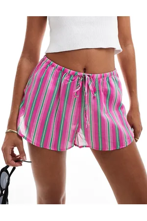 MANGO Pantalones cortos rosas a rayas de