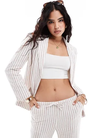 VERO MODA Americana a rayas terracota extragrande de mezcla de lino de (parte de un conjunto)