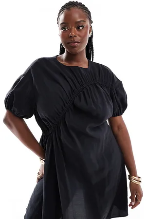 ASOS Vestido corto amplio con mangas abullonadas y detalle fruncido de ASOS DESIGN Curve