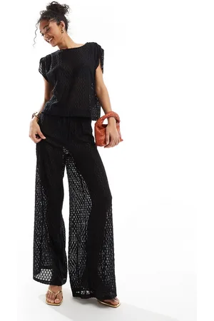 VERO MODA Pantalones negros sin cierres de tejido texturizado transparente de (parte de un conjunto)