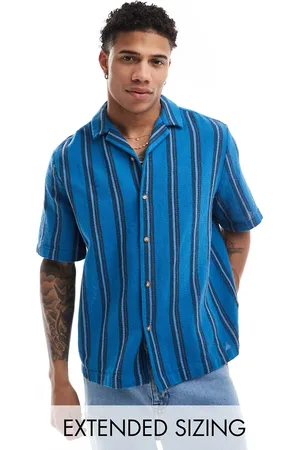 ASOS Camisa a rayas de corte cuadrado holgado con cuello de solapas de tejido de panamá de