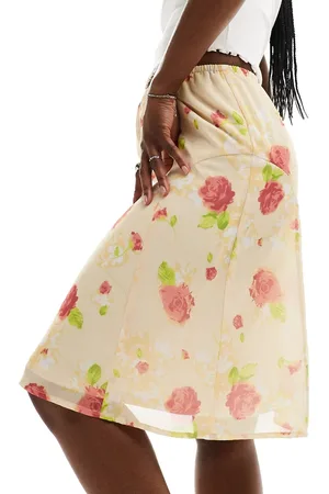 Daisy Street Falda por la rodilla multicolor con estampado vintage de rosas de -Amarillo
