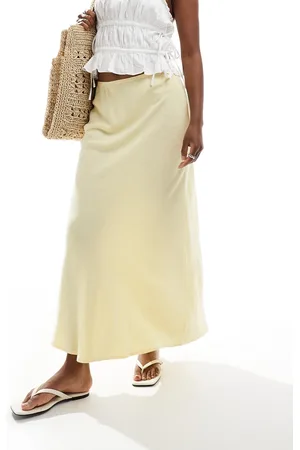 New Look Falda midi amarilla de mezcla de lino de