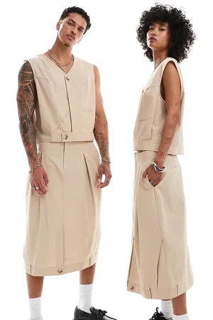 Reclaimed Falda midi color piedra unisex de tejido efecto lino de