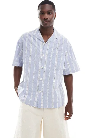 ASOS Camisa a rayas holgada con cuello de solapas y bordado inglés de