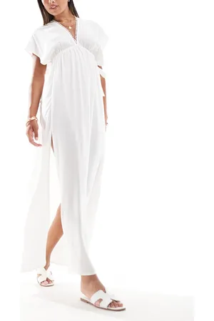 ASOS Vestido playero largo con mangas fluidas y detalle fruncido en la cintura Faye de
