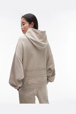 Topshop Sudadera color extragrande con capucha y estampado gráfico Community de (parte de un conjunto)-Beis neutro