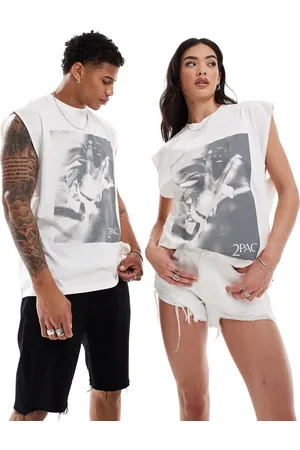 ASOS Camiseta unisex extragrande sin mangas con estampados gráficos con licencia de Tupac de