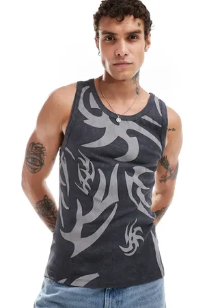 ASOS Camiseta negra ajustada de tirantes con estampado integral grunge de malla de