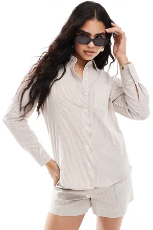 JDY Camisa a rayas y blancas de manga larga de tejido texturizado de (parte de un conjunto)- neutro