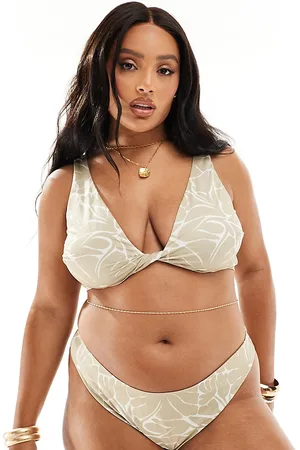 ASOS Braguitas de bikini brasileñas hipster beis tierra de pernera alta con estampado floral de Curve-Blanco