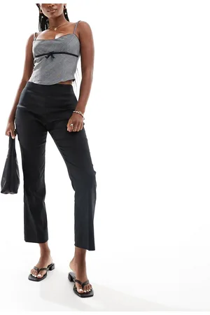 MANGO Pantalones negros sin cierres de mezcla de lino elástico de