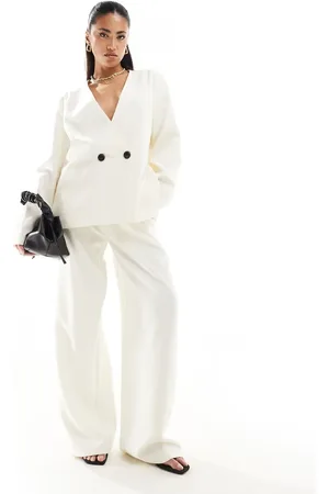 Kaiia Pantalones color de pernera ancha con cordón ajustable de (parte de un conjunto)-Blanco