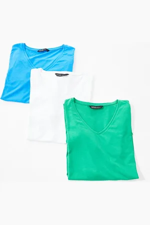 Yours Pack de 3 camisetas de color azul, verde y blanco con cuello de pico de