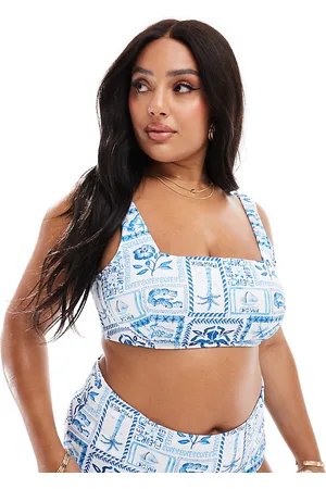 ASOS Braguitas de bikini azules de talle alto Soleil de Curve-Multicolor
