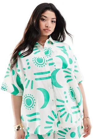 Yours Camisa con estampado verde de lino de (parte de un conjunto)