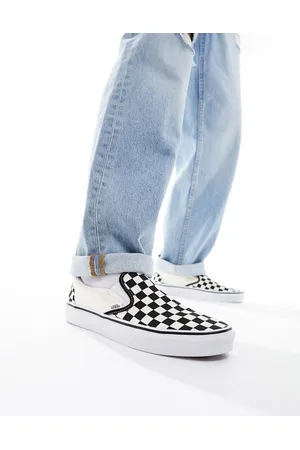 Vans Zapatillas de deporte negras y blancas a cuadros dameros sin cierre de