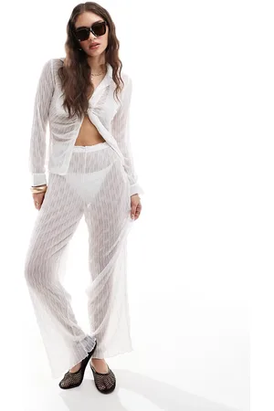VERO MODA Pantalones playeros blancos de tejido traslúcido texturizado de (parte de un conjunto)