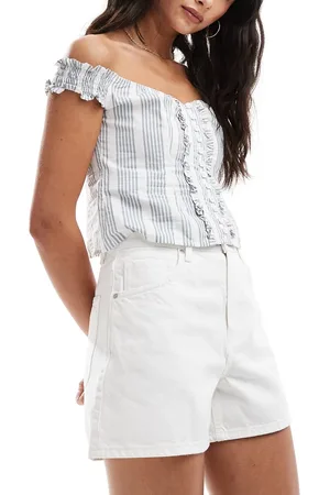 MANGO Pantalones cortos vaqueros blancos de corte alargado holgado de