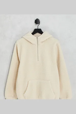 ADPT. Sudadera color extragrande con cremallera corta de tejido tipo peluche de -Beis neutro
