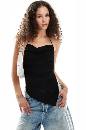 COLLUSION Top con cuello halter y lazada en la espalda de tejido texturizado de