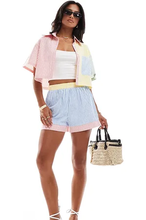 Extro & Vert Petite Pantalones cortos a rayas en tonos pastel con diseño tipo patchwork de (parte de un conjunto)-Multicolor