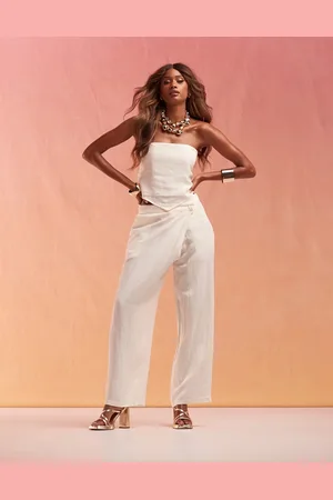 ASOS Pantalones color plisado con patrón de espiga de (parte de un conjunto)-Marrón