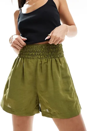 & OTHER STORIES Pantalones cortos caquis con vuelo y cinturilla caída fruncida de -Verde
