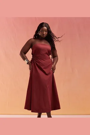 ASOS Vestido midi con escote palabra de honor y detalle entramado en la cintura de ASOS DESIGN Curve-Rojo