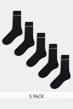 JACK & JONES Pack de 5 pares de calcetines negros con logo de canalé de