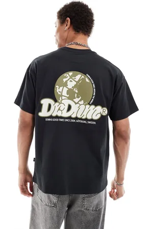 Dr Denim Camiseta negro apagado holgada con estampado gráfico verde en la espalda Trooper de