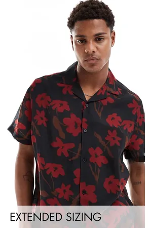 ASOS Camisa negra y roja holgada con estampado floral y cuello de solapas de -Multicolor