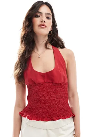 ASOS Top fruncido con cuello halter de popelina de