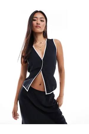 ASOS Chaleco con ribetes en contraste de mezcla de lino de (parte de un conjunto)