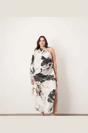 ASOS Vestido largo asimétrico extragrande con estampado floral grande de satén de Curve-Multicolor